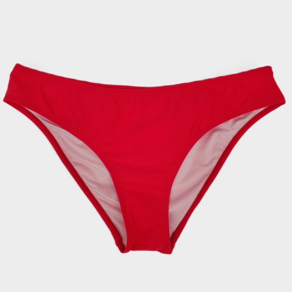 Cupshe Mid Rise Bikini Swim Bottom Large Red Lined Stretch Classic Bright Bold